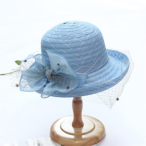 Chapeau de soleil en dentelle avec nœud en strass élégant pour femme