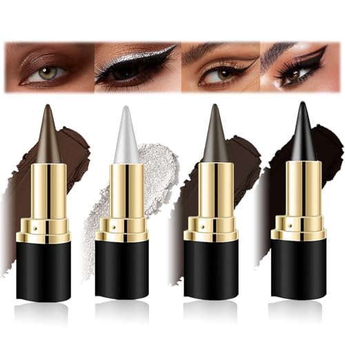 4-Piece Set: Black Waterproof Gel Eyeliner Pencils in Black, Silver, Grey, and Brown. Smudge-Proof, Long-Lasting Eye and Face Makeup Sticks