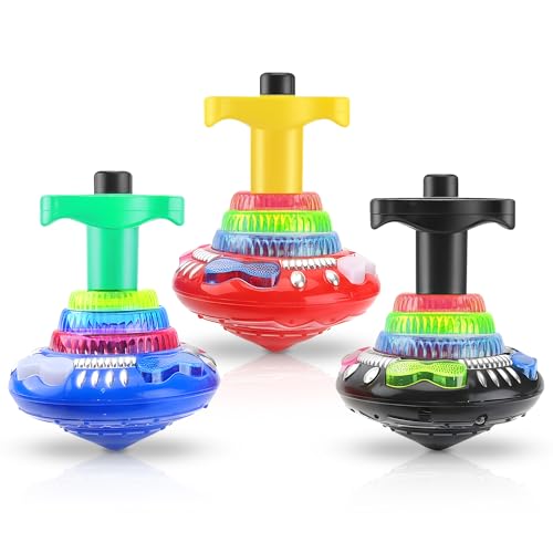 Light Up Spinning Top Toys With Music 3 Pack LED Spinning Toy & Gyroscope Sensory Play Set for Kids | Cause and Effect Autism Toys Attention Bucket Light Up Sensory Toy