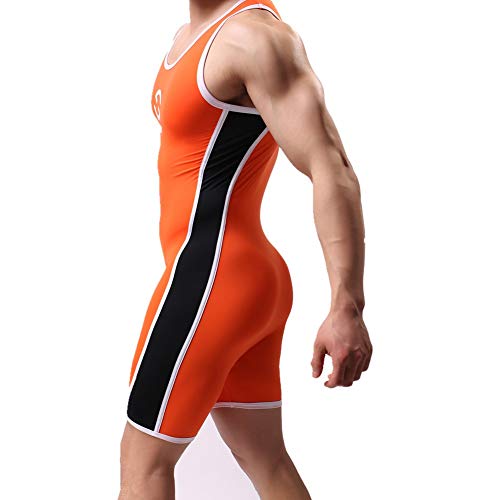 CSMARTE Herren Jockstrap Gymnastikanzug Unterwäsche Jumpsuits Wrestling Singlet Bodysuit Bademode Orange, M, Orange