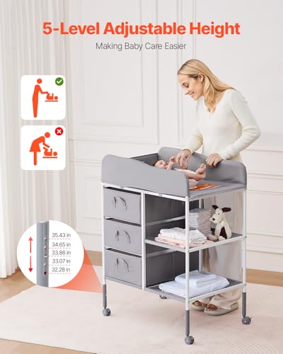 Plan à langer avec rangement VEVOR table portable gain de place gris