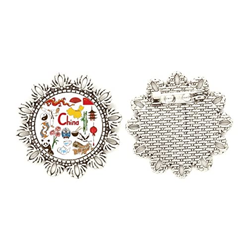 Broche de plata de panda chino tamaño mediano para ropa