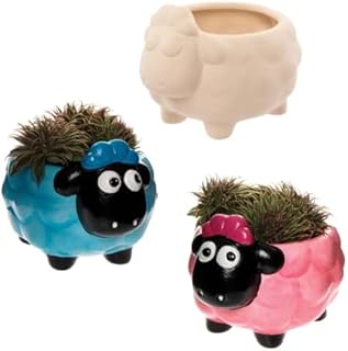 Baker Ross Fluffy Sheep Ceramic Flowerpots - Pack of 2, Craft Kits for Kids (AX828)