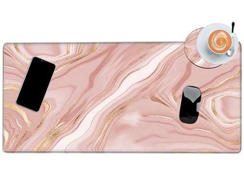 Image of Gold Pink Marble Mouse Pad 24 x 12 inch Mousepad Gaming Desk Mat Large Computer Pad with Non-Slip Base Office Home Work