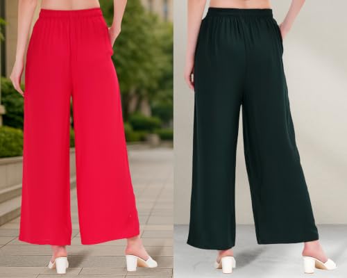 Image of Buy That Trendz Palazzo Pants for Women Rayon Elasticated Regular Fit Flared Wide Leg M to 6XL Pack of 2