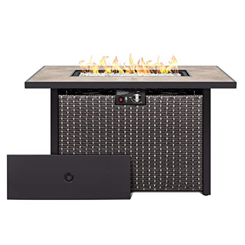 Image of Nuu Garden 43 Inch Outdoor Propane Gas Fire Pit Table 50000 BTU CSA Certified Patio Fire Table with Ceramic Top and Protective Cover Dark Brown