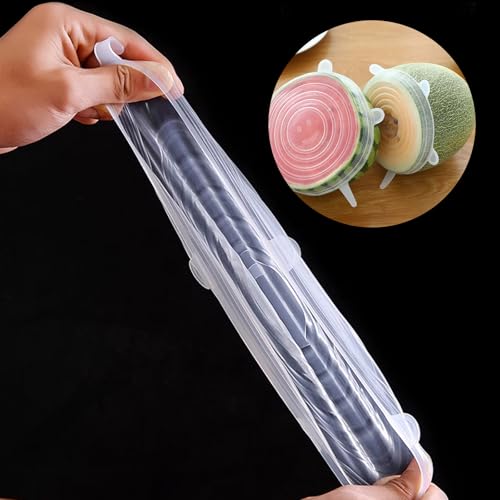 SUPGOD 6 Stück Silikondeckel Dehnbar Gleichgroße Universal Dosendeckel Silikon Stretch Deckel Silikon Deckel Set Wiederverwendbar Dehnbar Silikondeckel für Honiggläser, Dosen, Schüsseln, Runde Becher