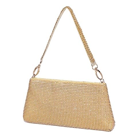 YUWITA Rhinestone Evening Bag Clutch Glitter Sparkly Purse for Women (Gold) Cover