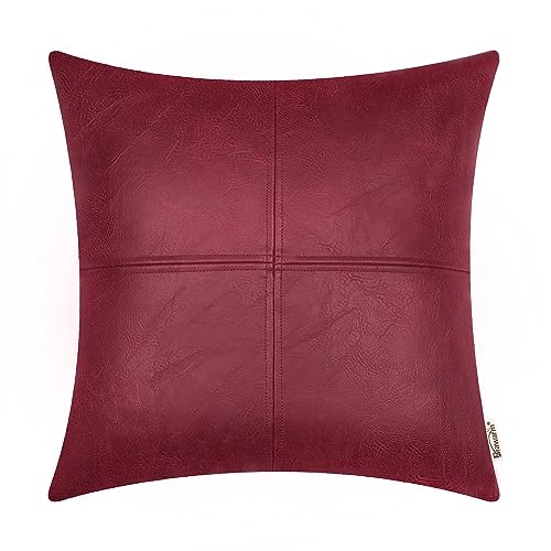 BRAWARM Faux Leather Throw Pillow Cover 18x18 Inches, Burgundy, 1PC