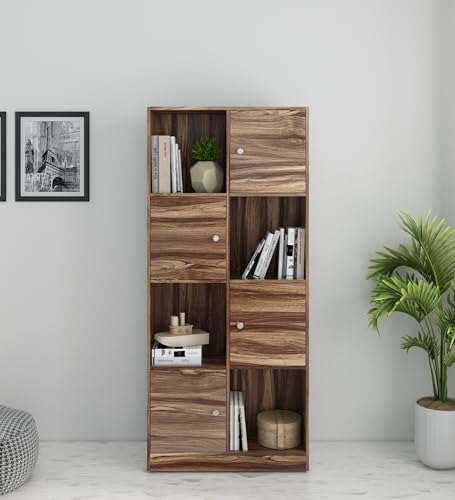 Image of Rustic Semi-Open Book Shelf | Engineered Wood | 8 Shelves | Asian Walnut Finish | Matte | Free Standing | Study & Home Office | Knock Down | 3-Year Warranty