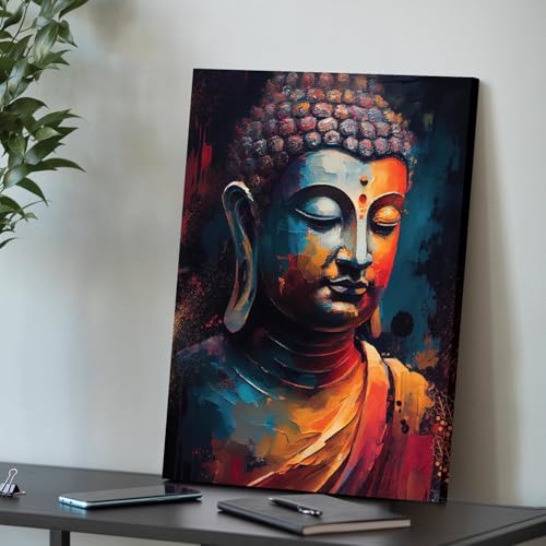 Image of PAINTINGMANTRA Abstract Buddha Painting for Living Room, Buddha Canvas wall Art Painting for living room, Bedroom, office and Home, Canvas, 12x16 Inch