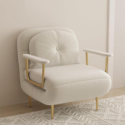 Sofá cama convertible con respaldo ajustable y almohada, sillón tapizado de tres pliegues, color blanco 80. Sofá diván plegable para ocio y comodidad.