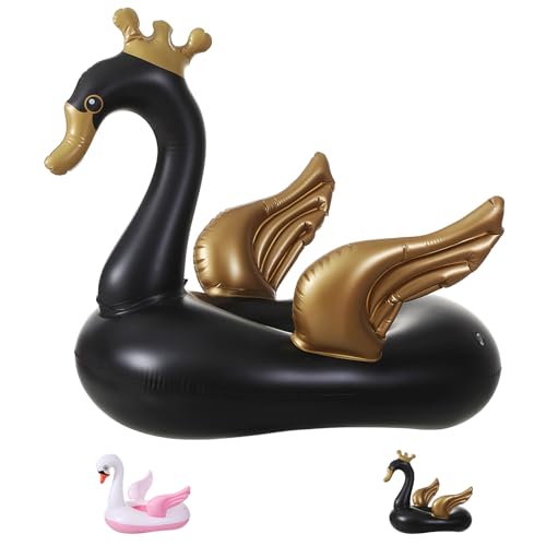 JYJLLM Flotteur pour bébé cygne avec harnais de sécurité – Siège de piscine gonflable pour enfants de 1 à 5 ans, poignée antidérapante, radeau de natation en forme de cygne de qualité supérieure (noir