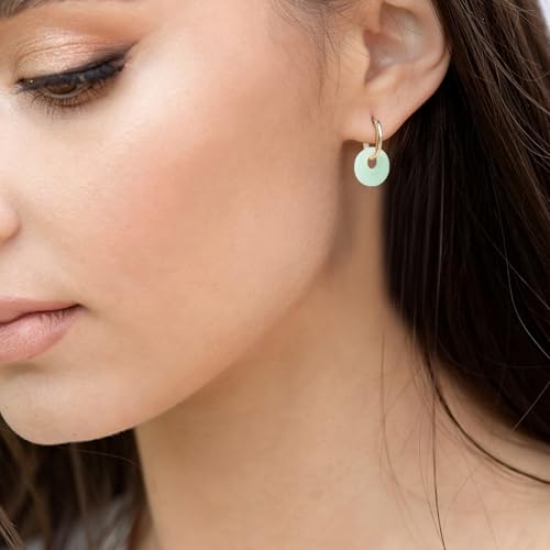 Gold Jade Hoop Earrings, Green Donut Shaped Jade Jewelry for Women4