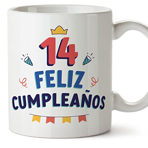 MUGFFINS Tazas 14 Cumpleaños - En Español - ¡Feliz Cumpleaños! - 11 oz / 330 ml - Regalo original y divertido