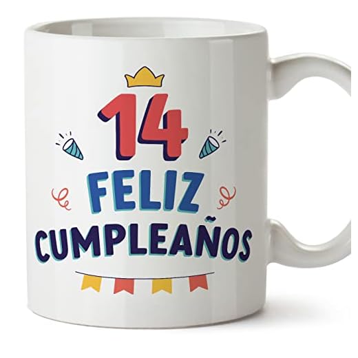 MUGFFINS Tazas 14 Cumpleaños - En Español - ¡Feliz Cumpleaños! - 11 oz / 330 ml - Regalo original y divertido