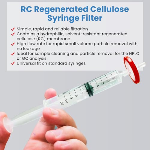 Image of RC Membrane Syringe Filter 25mm Diameter 0.45um Pore Size Syringe Lab Filter for Laboratory School Science, Pack of 10 (Model AMRC04525)