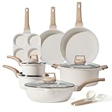 CAROTE Nonstick Cookware Sets, Pots and Pans Set White Granite, Induction Cookware 13 Pcs Non Stick Cooking Set w/Frying Pans & Saucepans(PFOS, PFOA Free)