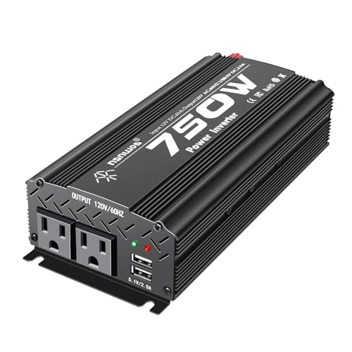 TVNIKD 12V to 110V Inverter - 750W Car Inverter with 2 AC Outlets & 2 USB Ports for Trucks & Various Vehicles