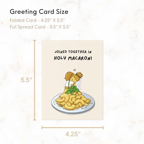 Funny Wedding Card for Bride, Groom, Bridesmaid, Bachelorette, Couple, Husband, Wife, Him, Her - Cute Punny Macaroni Engagement, Congratulations, Love Greeting Card - Blank Inside (Joined together in holy macaroni) - View 7