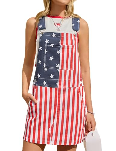 Bindefon Overall Dress for Women Skirt Summer Shorts Romper with Pockets Festival Outfits (American Flag S)