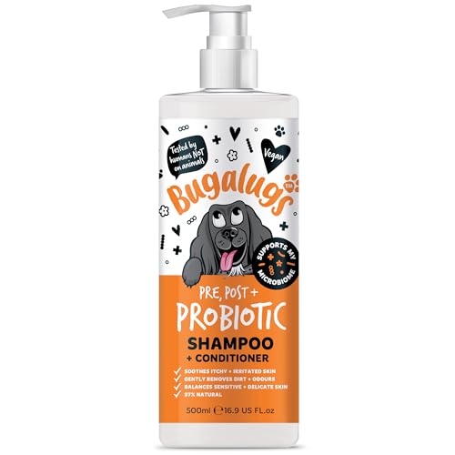 Bugalugs Probiotics for Dogs Natural Dog Shampoo with Pumpkin Powder for dogs Soothes Itchy & Irritated Paws Supports Microbiome Itchy Skin & Paws (Probiotic Shampoo 500ml)