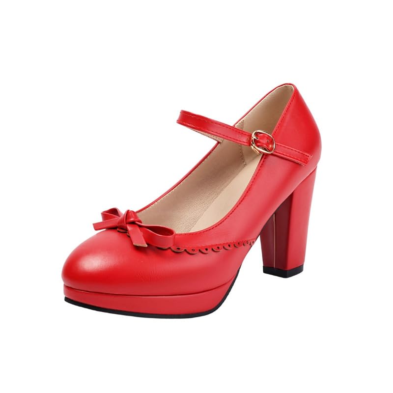 Lace Sandal for Women Thick Bottom Heels Round Toe PU Rubber Sole Footwear | Red - 45-image-46