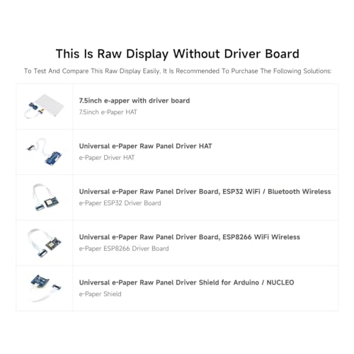 Image of Waveshare 7.5inch E-Ink Raw Display Compatible with Raspberry Pi 5 /4B /3B /Zero /Zero W /Zero 2W /Pico /Pico W /Pico WH 800x480 Resolution with SPI Interface Without PCB