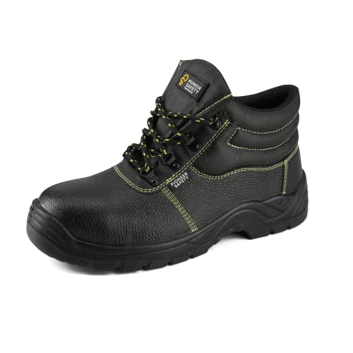 VIP Unisex Squall Safety Boots Waterproof Shoes Leather Toe Cap & Steel Midsole Working Ankle Lightweight Footwear S3 SRC, Black, 10 UK