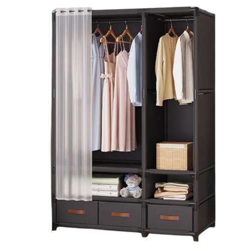 Sarinyワードローブ カバー付き クローゼット 不織布 大容量 ハンガーラック シンプル収納棚 おしゃれ 組み立て式 省スペース 洋服収納ラック衣類収納ラック 防水 防塵 防汚 耐用 (ブラック,B-2)