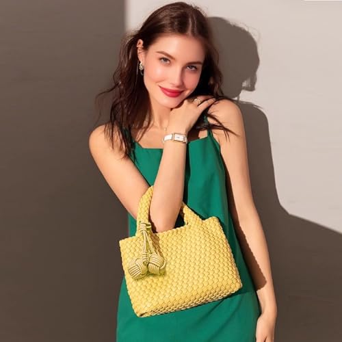 Image of Woven Tote Bag for Women with Coin Purse, Foldable Chain Small Crossbody Handbags, Fashion Shoulder Bag, Hobo Satchel
