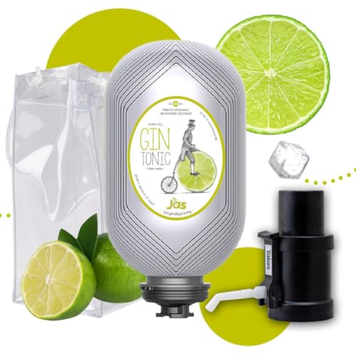 JAS Juicy & Sparkling GIN TONIC + Top Dispenser + Ice Bag Kit Completo | Cocktail alla Spina Pronto da Bere Premiscelato London Dry Gin & Acqua Tonica | Fustino MINIKEG alla Spina 3 LT. (20 porzioni)