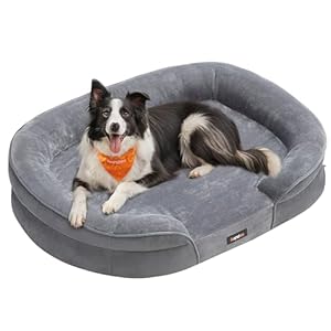 Feandrea Hundebett, Hundekissen, für große Hunde, 91 x 68 x 18 cm, orthopädisch, wasserdichte Innenschicht, erhöhte Ränder, Abnehmbarer, waschbarer Bezug, rutschfest, hellgrau PGW282G01