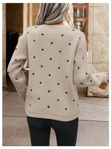 MakeMeChic Women's Polka Dots Sweaters Long Sleeve Round Neck Knitted Pullover Tops2