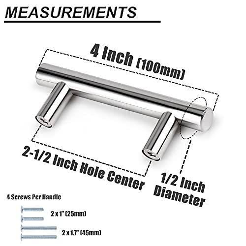 Image of Probrico 15 Pack 2-1 /2 Inch Polished Chrome Cabinet Pulls, 4 Inches Total Length, Stainless Steel Euro Kitchen Cabinet Hardware, Chrome Drawer Pulls