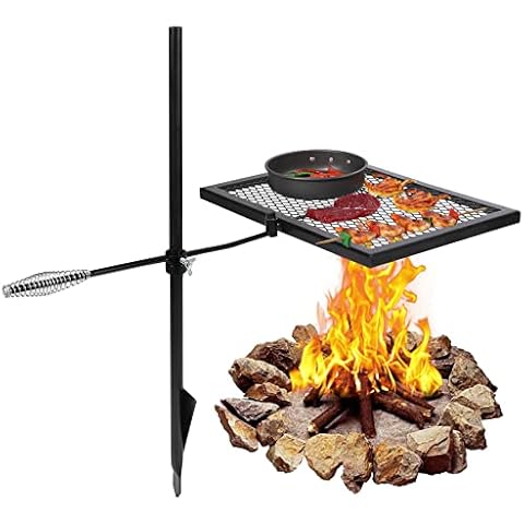 REDCAMP Swivel Campfire Grill Heavy Duty Steel Grate, Over Fire Camp Grill with Carrying Bag for Outdoor Open Flame Cooking Cover