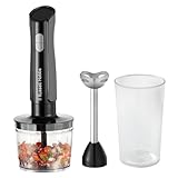 Russell Hobbs Batidora de inmersión [batidora de mano 3 en 1] Picadora eléctrica (procesador de alimentos con 3 accesorios para alimentos para bebés, batidos, sopa, 2 velocidades + pulso, acero