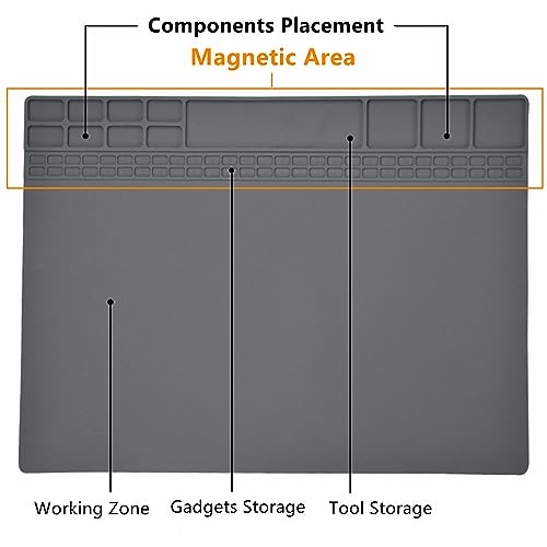 Image of Yankok [Magnetic Anti-Static Mat Gray 15.8 x 11.8 in.] Table Desk ESD Grounding Mats Silicone Solder Pad Electronics Repair Platform with Screw Notches (40 x 30 cm, Heat Resistant, Magnetic Organizer)