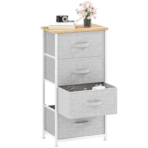 DWVO Kommode mit 4 Schubladen, Schrank aus Stoff mit Griffen, Metallgestell & MDF-Holzplatte, langlebig, für Schlafzimmer & Wohnzimmer,Hellgrau
