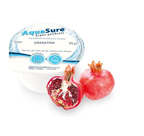Abbott Nutrition | AquaSure 24 Confezioni x125 g | Acqua Gelificata per il trattamento dietetico di soggetti affetti da disfagia e problemi della deglutizione | gusto Granatina