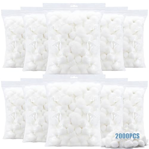 2000Pcs Cotton Balls Large Bulk Pure & Natural Cotton Balls Absorbent Hypoallergenic Soft & Gentle for Face Baby Care& First-Aid Makeup Nail Polish Remover Household Needs DIY Crafts & Pet Care