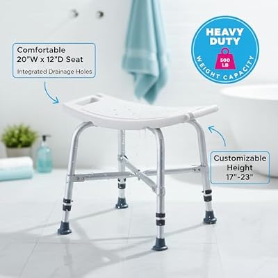 NOVA Heavy Duty Shower Chair 500 lb Capacity Bath Seat for Seniors & Handicap, Adjustable Height, Aluminum Frame, Non-Slip Feet, Handheld Shower Holder, Fully Assembled