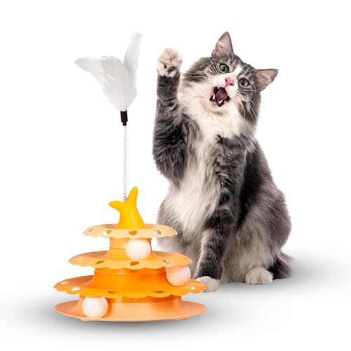 Brinquedo Interativo para Gatos Torre de Bolinhas - Estimula Instinto de Caça e Exercícios, 3 Níveis