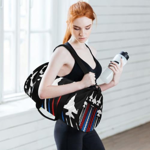 Bolsa de gimnasio ligera con bolsillo interior y estampado de aviones de EE. UU. 6