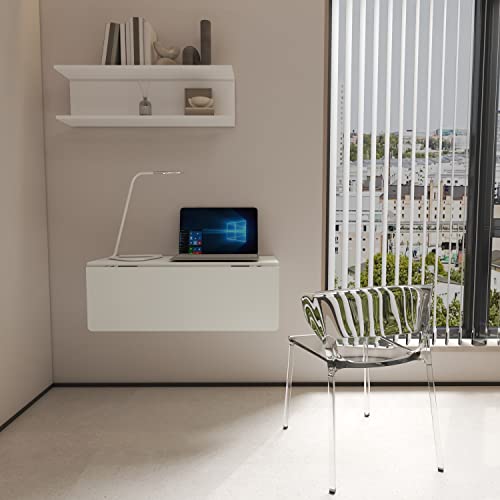 Mcmacros Wall Mounted Floating Folding Table, Drop Leaf Dining Table Small Wooden Desk For Office Home Kitchen (White 1, 31 * 23) #TOP1