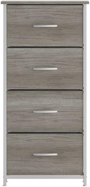 Pemberly Row 4 Drawer Dresser Storage Organizer, 17.75"W x 12.5"D x 37.25"H, Light Natural Wood Top/White Iron Frame, Engineered Wood Drawers with Handles, Adjustable Floor Glides, Bedroom or Closet