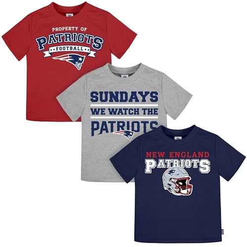 Gerber Unisex Baby NFL Short Sleeve Team Fan Tee Shirt, Pack of 3, Patriots, 2T