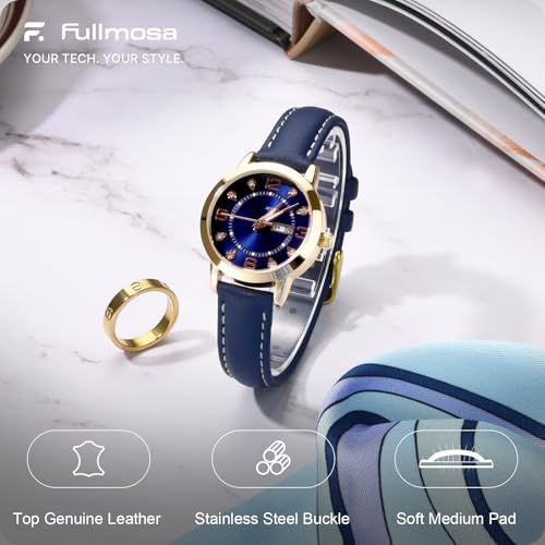Image of Fullmosa 18mm Quick Release Leather Watch Band for Garmin | Traditional Smartwatch Replacement Strap for Garmin Venu 2S /3S /4(41mm) Women Men Formal Daily, Dark Blue&Golden Buckle