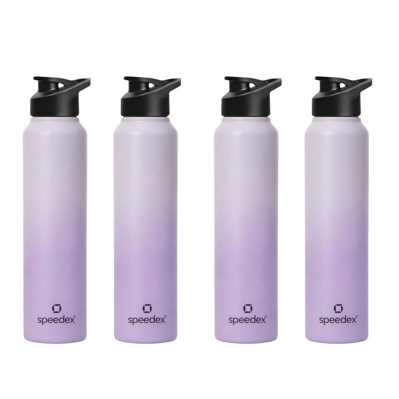 Image of Speedex Stainless Steel Water Bottle 1 Ltr, Leak Proof Sipper Cap, BIS Approved 1000 ml Metal Bottle For Daily, Office, School, Gym, Travel Use for Men, Women, Kids, Adults, Dual Purple, Set of 4