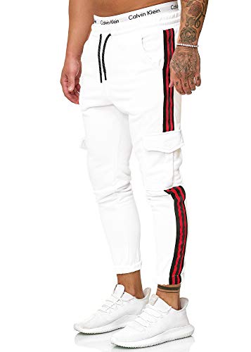 Preisvergleich Produktbild OneRedox Herren / Jogginghose / Trainingshose / Sport Fitness / Gym / Training / Slim Fit / Sweatpants Streifen / Jogging-Hose / Stripe Pants / Modell 1224 Weiss XL
